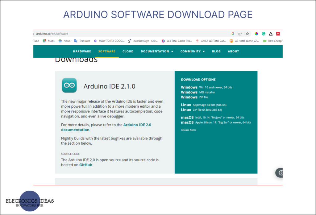 Arduino IDE software download page