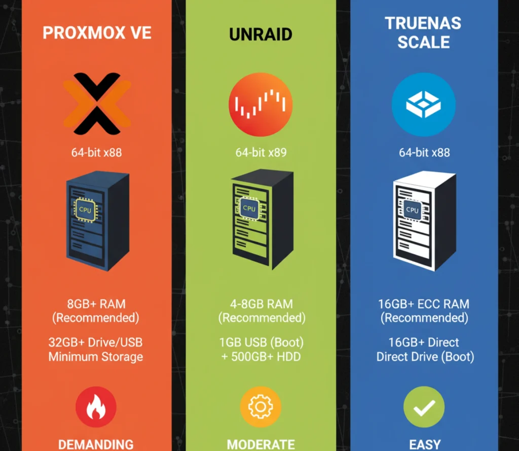 Proxmox vs Unraid vs TrueNAS Scale